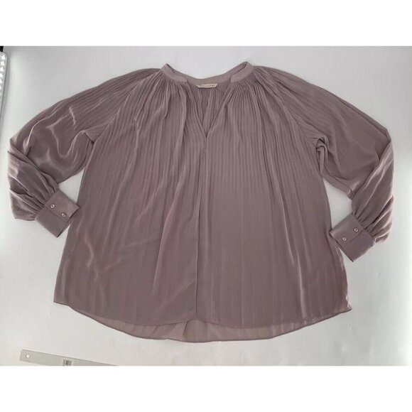 Soft Surroundings Plus Size Chloe Pleated Mauve Purple Sheer Blouse See Measure - Picture 3 of 12